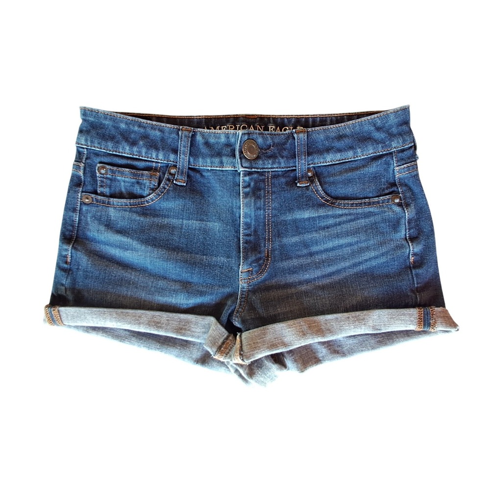 American Eagle Hi-Rise Shortie Denim Shorts Dark Wash 360 Super Stretch Size‎ 4